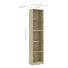 vidaXL 5-Tier Book Cabinet White 40x24x175 cm Engineered Wood