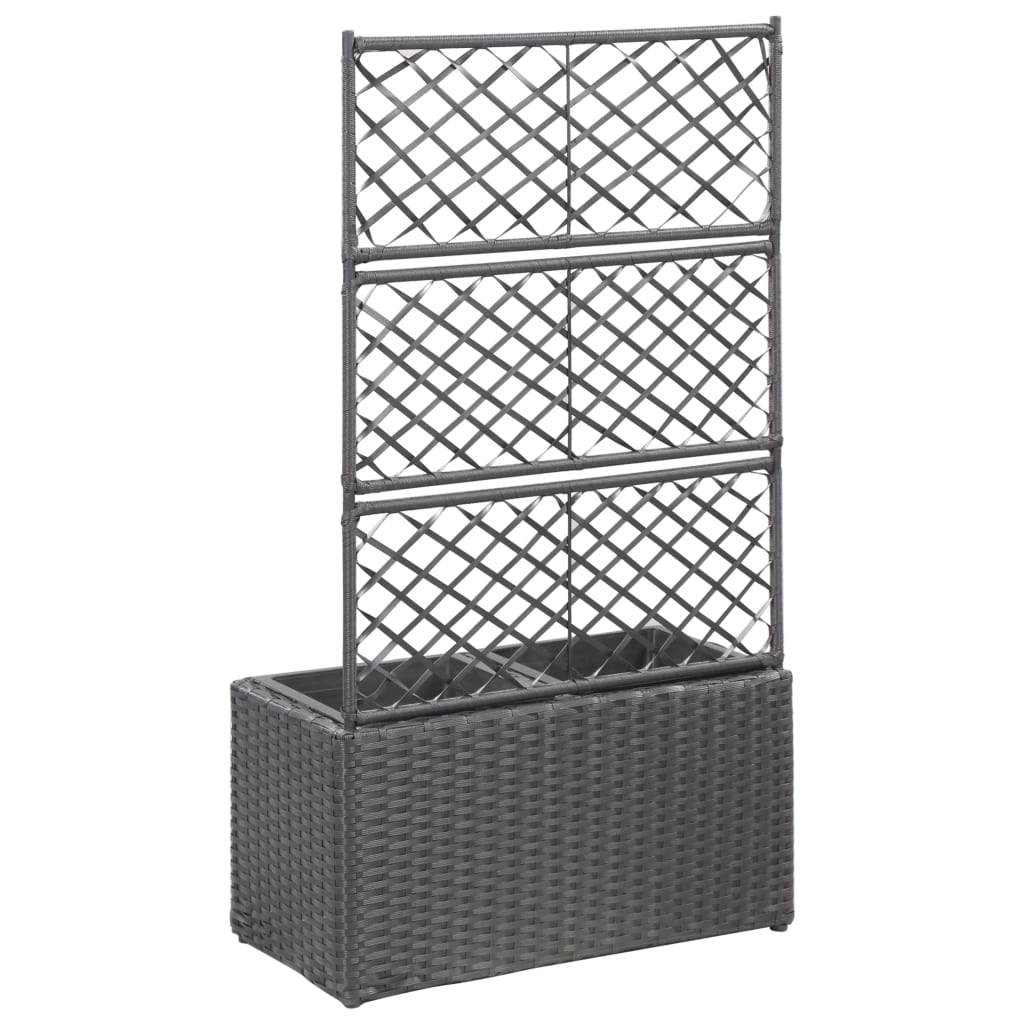 vidaXL Trellis Raised Bed with 2 Pots 58x30x107 cm Poly Rattan Black