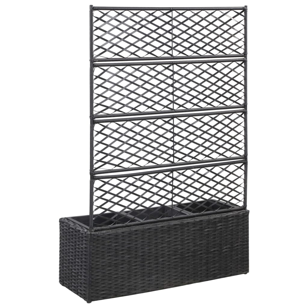 vidaXL Trellis Raised Bed with 3 Pots 83x30x130 cm Poly Rattan Black