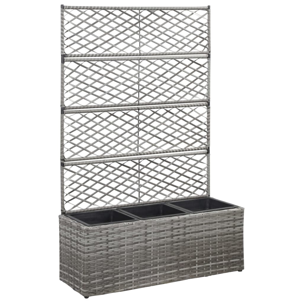 vidaXL Trellis Raised Bed with 3 Pots 83x30x130 cm Poly Rattan Brown