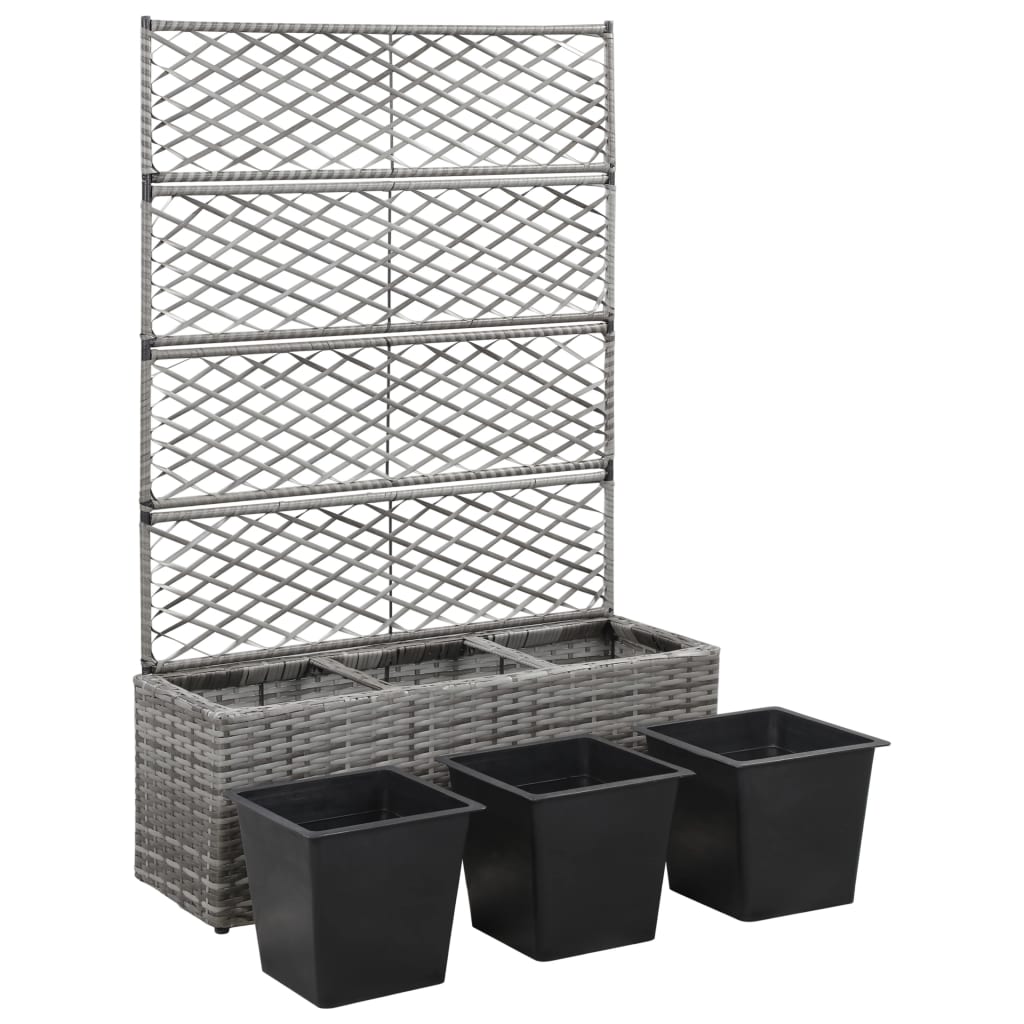 vidaXL Trellis Raised Bed with 3 Pots 83x30x130 cm Poly Rattan Brown