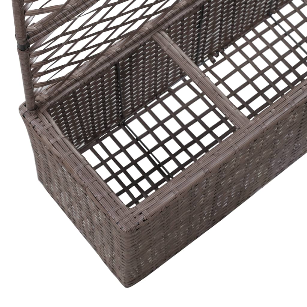 vidaXL Trellis Raised Bed with 3 Pots 83x30x130 cm Poly Rattan Brown