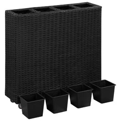 vidaXL Garden Raised Bed with 4 Pots 80x22x79 cm Poly Rattan Black