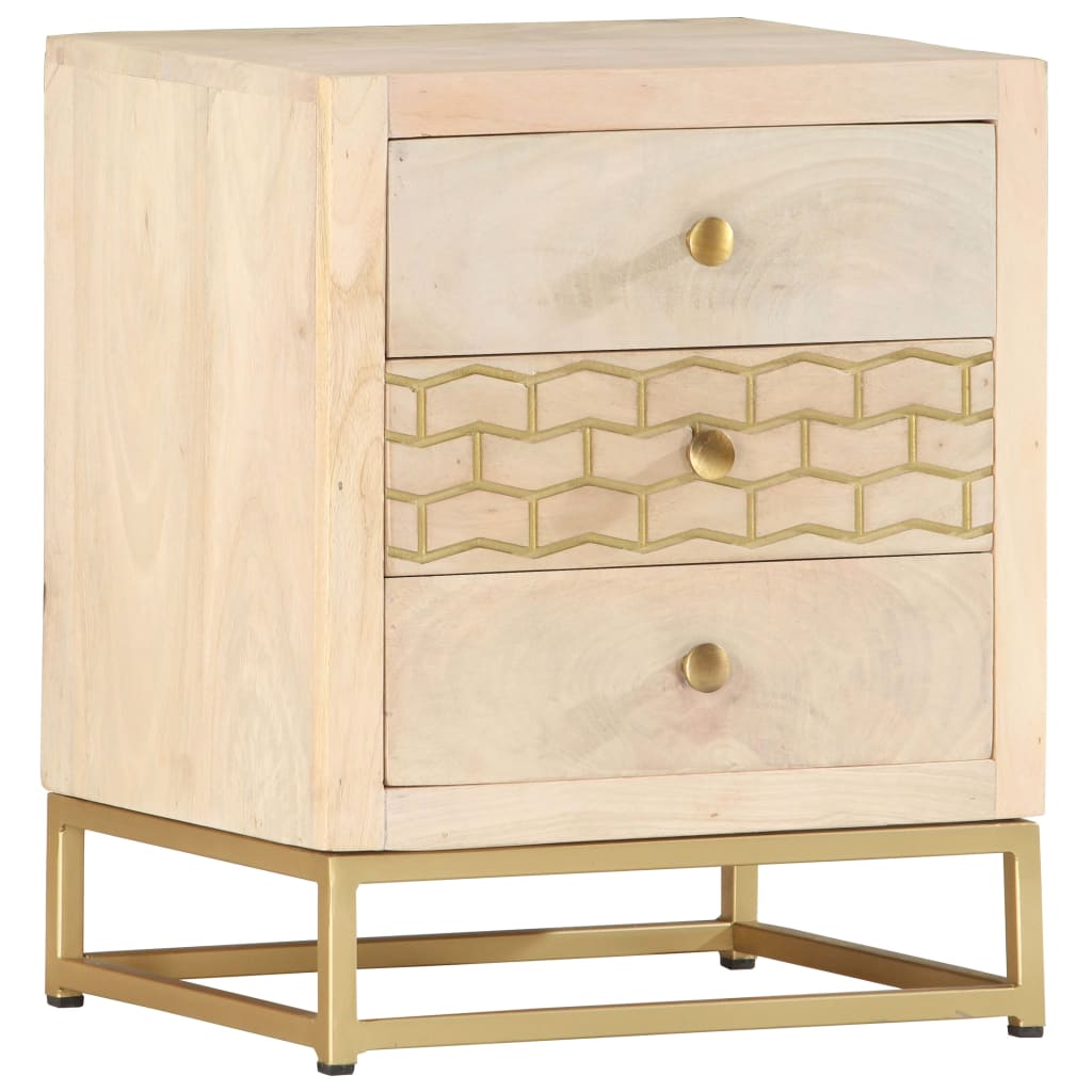 vidaXL Bedside Cabinet Gold 40x30x50 cm Solid Mango Wood