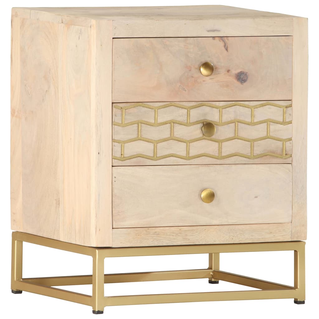 vidaXL Bedside Cabinet Gold 40x30x50 cm Solid Mango Wood