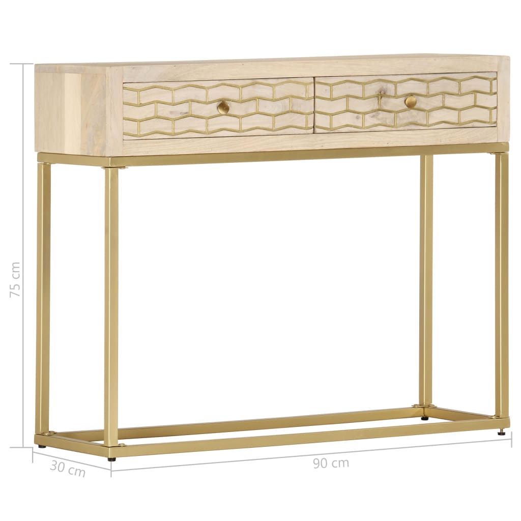 vidaXL Console Table Gold 90x30x75 cm Solid Mango Wood