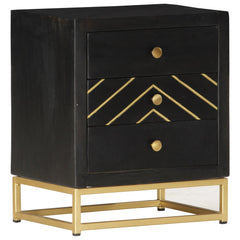 Bedside Cabinet  and Gold 40x30x50 cm Solid Mango Wood
