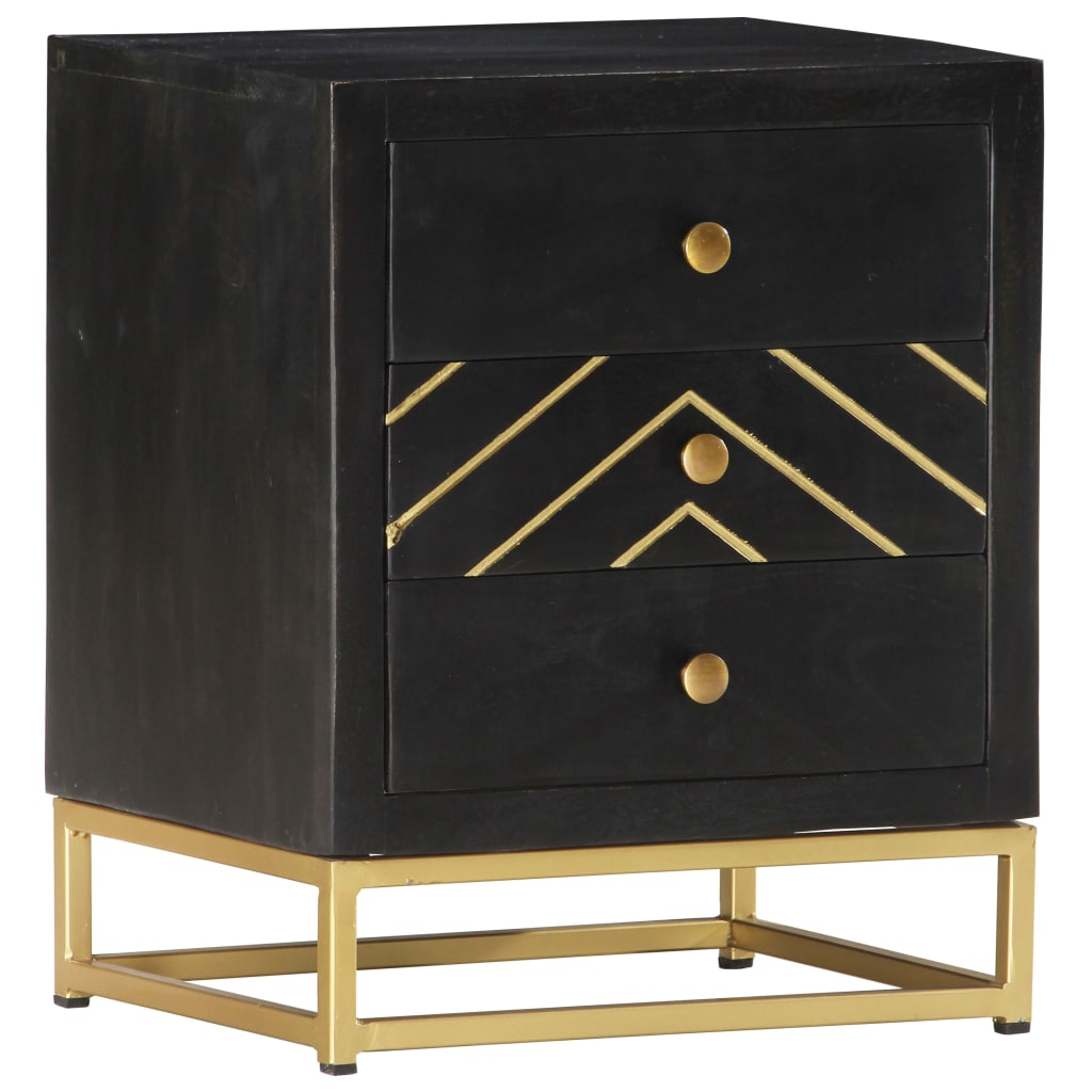 vidaXL Bedside Cabinet Black and Gold 40x30x50 cm Solid Mango Wood