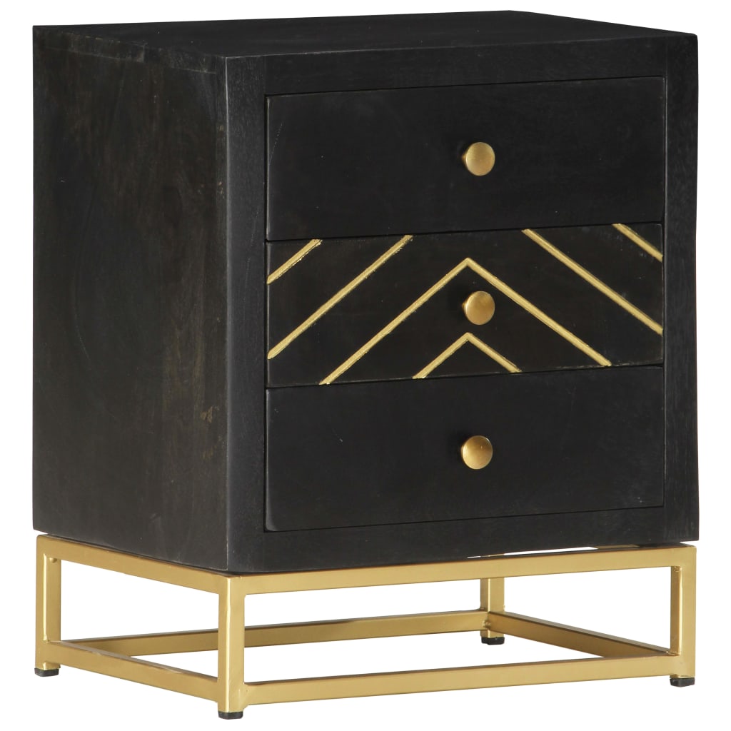 vidaXL Bedside Cabinet Black and Gold 40x30x50 cm Solid Mango Wood