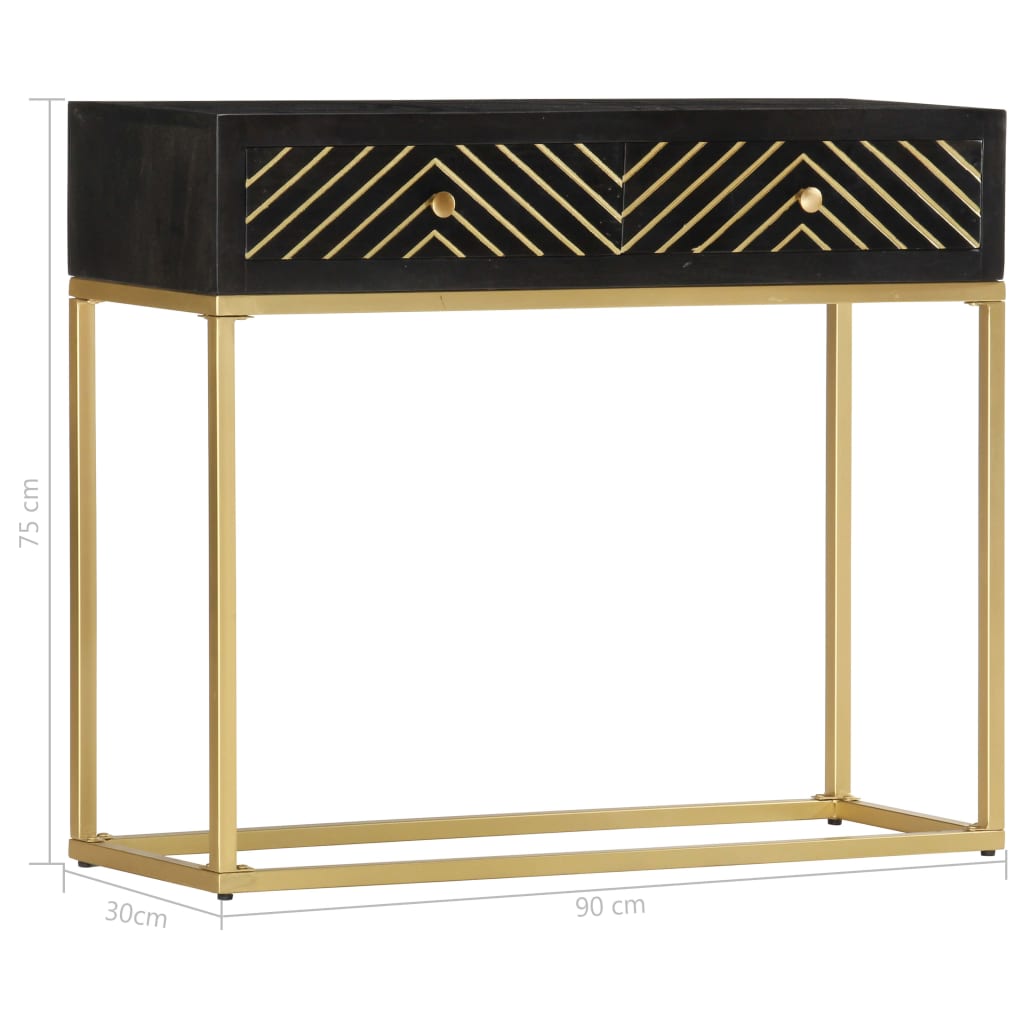 vidaXL Console Table Black and Gold 90x30x75 cm Solid Mango Wood