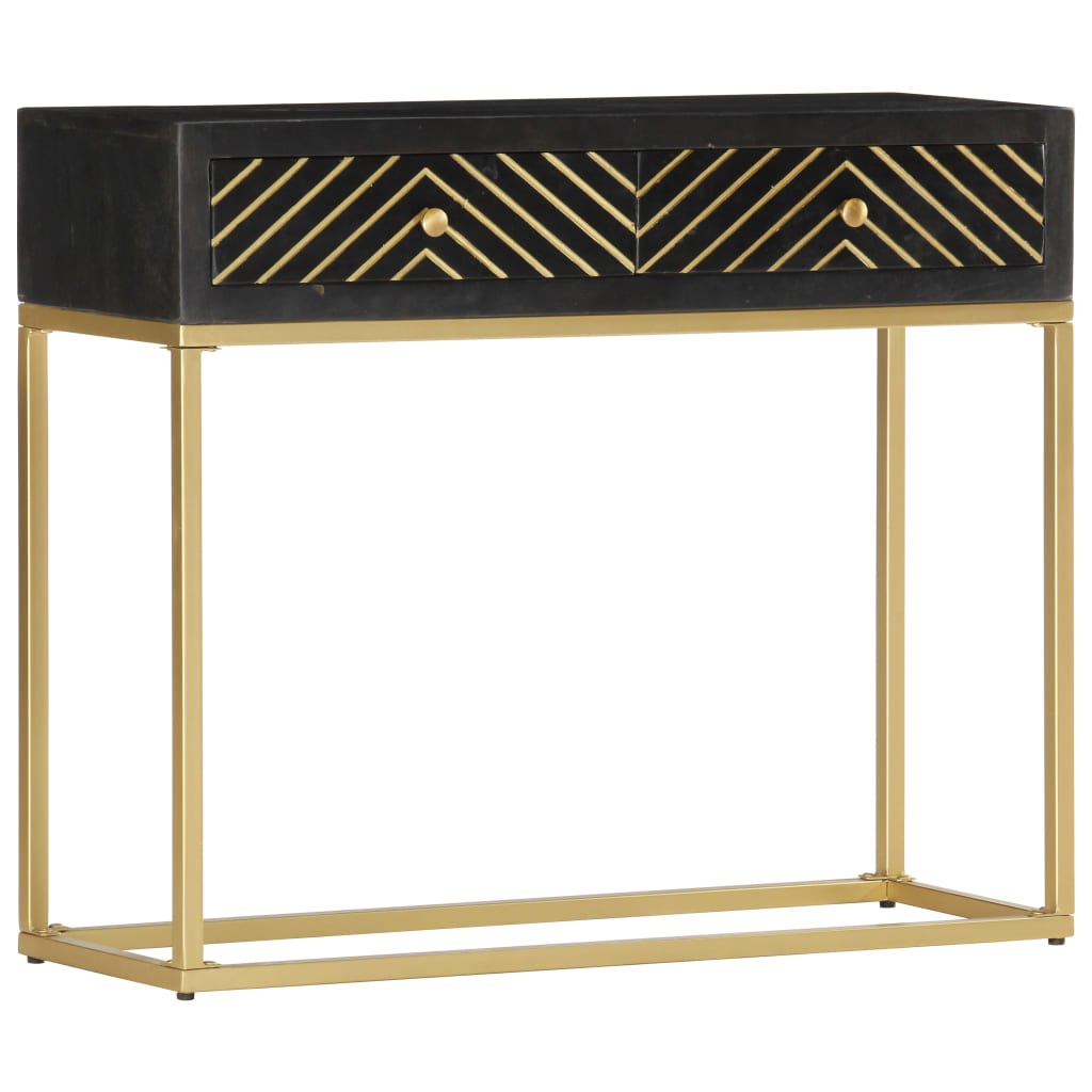 vidaXL Console Table Black and Gold 90x30x75 cm Solid Mango Wood