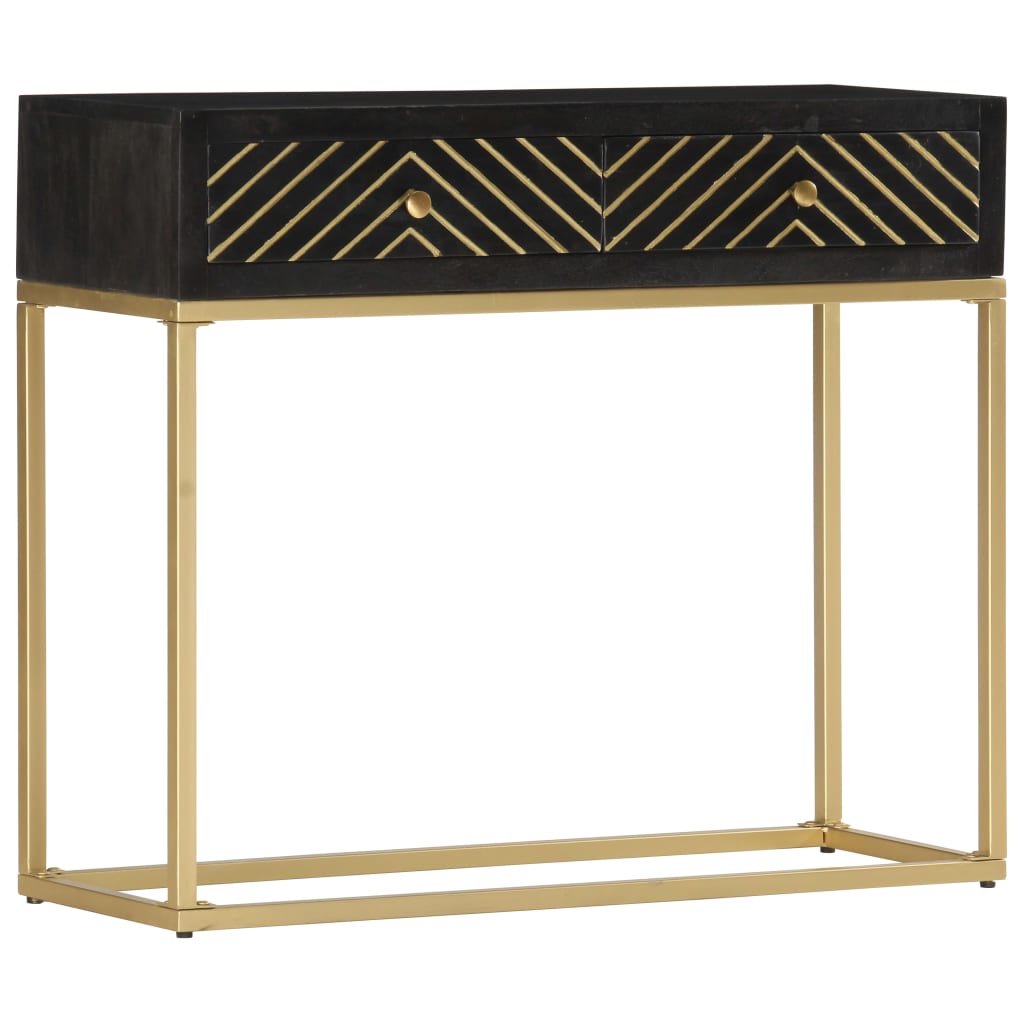 vidaXL Console Table Black and Gold 90x30x75 cm Solid Mango Wood