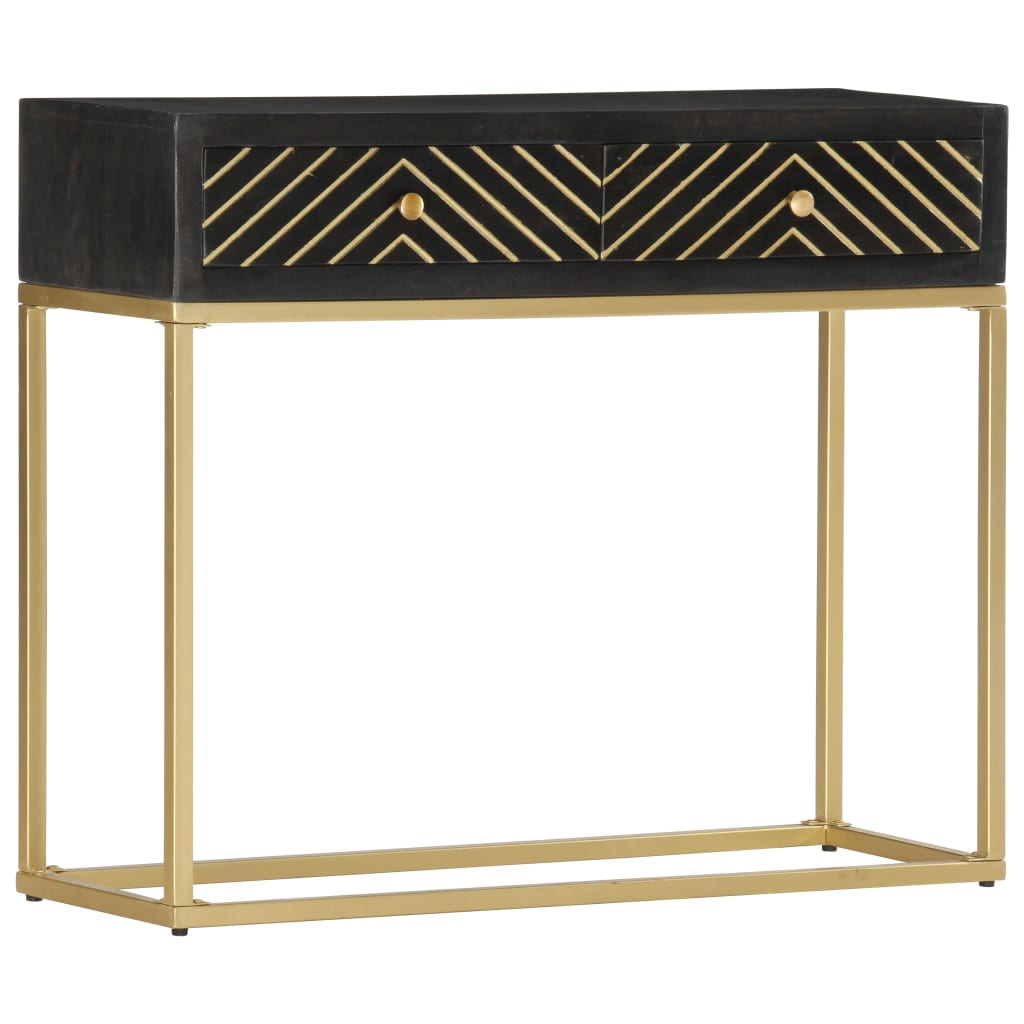 vidaXL Console Table Black and Gold 90x30x75 cm Solid Mango Wood