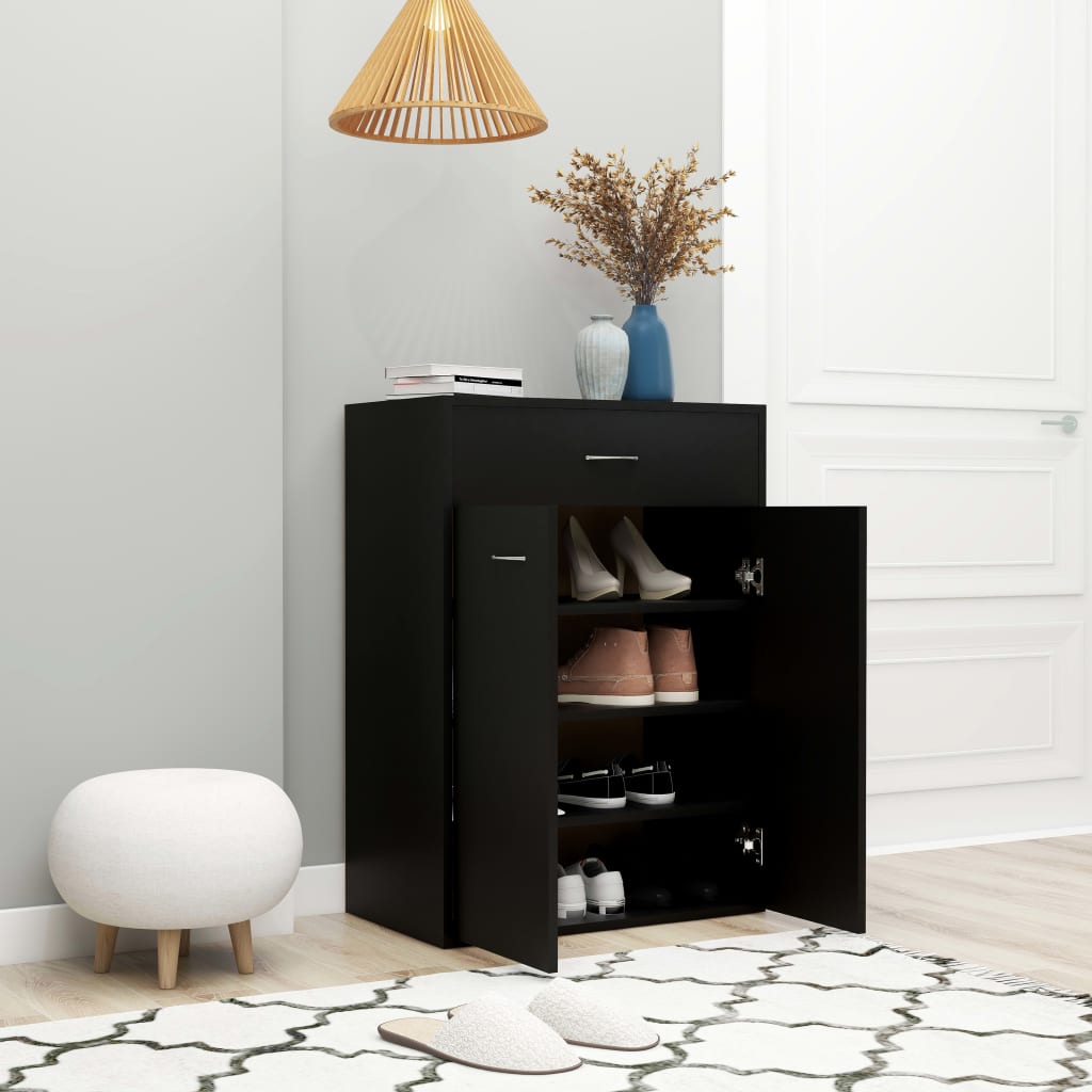 vidaXL Shoe Cabinet Black 60x35x84 cm Engineered Wood