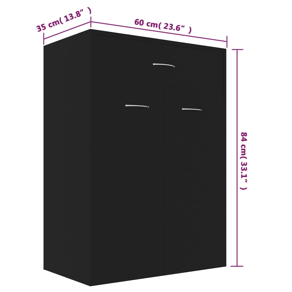 vidaXL Shoe Cabinet Black 60x35x84 cm Engineered Wood