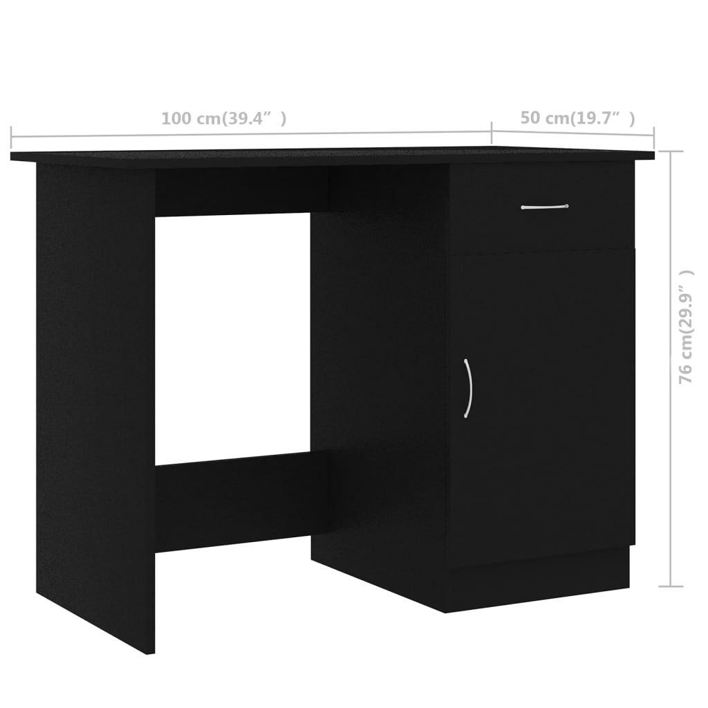 vidaXL Desk Black 100x50x76 cm Engineered Wood