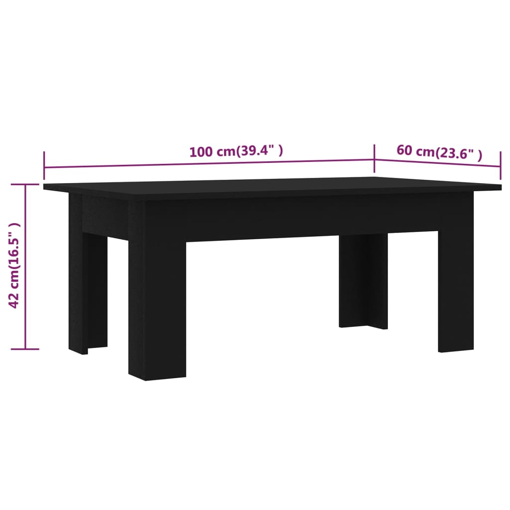 vidaXL Coffee Table Black 100x60x42 cm Engineered Wood