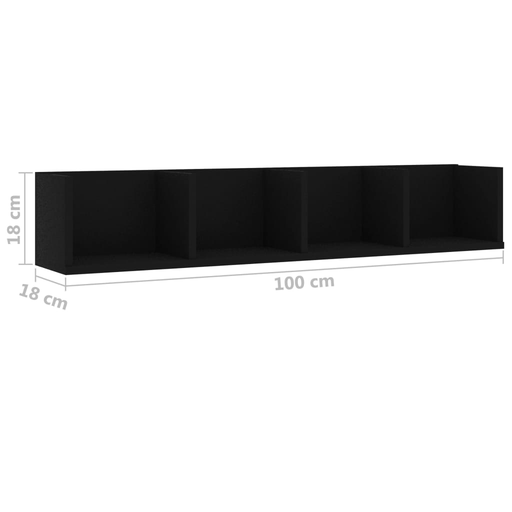 vidaXL CD Wall Shelf Black 100x18x18 cm Engineered Wood