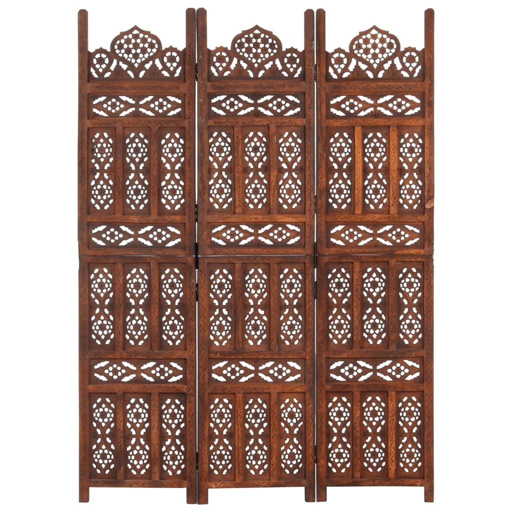 vidaXL Hand carved 3-Panel Room Divider Brown 120x165 cm Solid Mango Wood