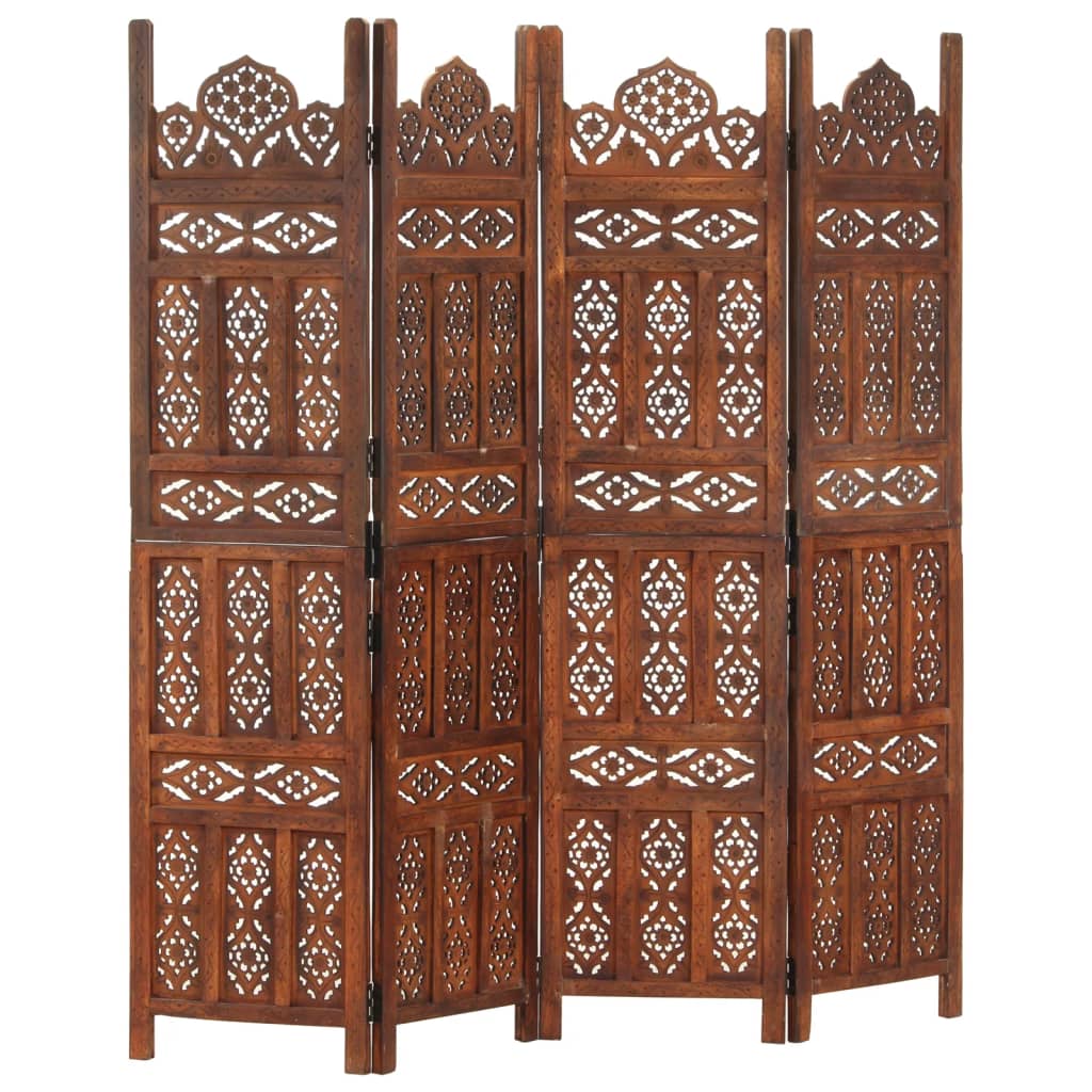 vidaXL Hand carved 4-Panel Room Divider Brown 160x165 cm Solid Mango Wood