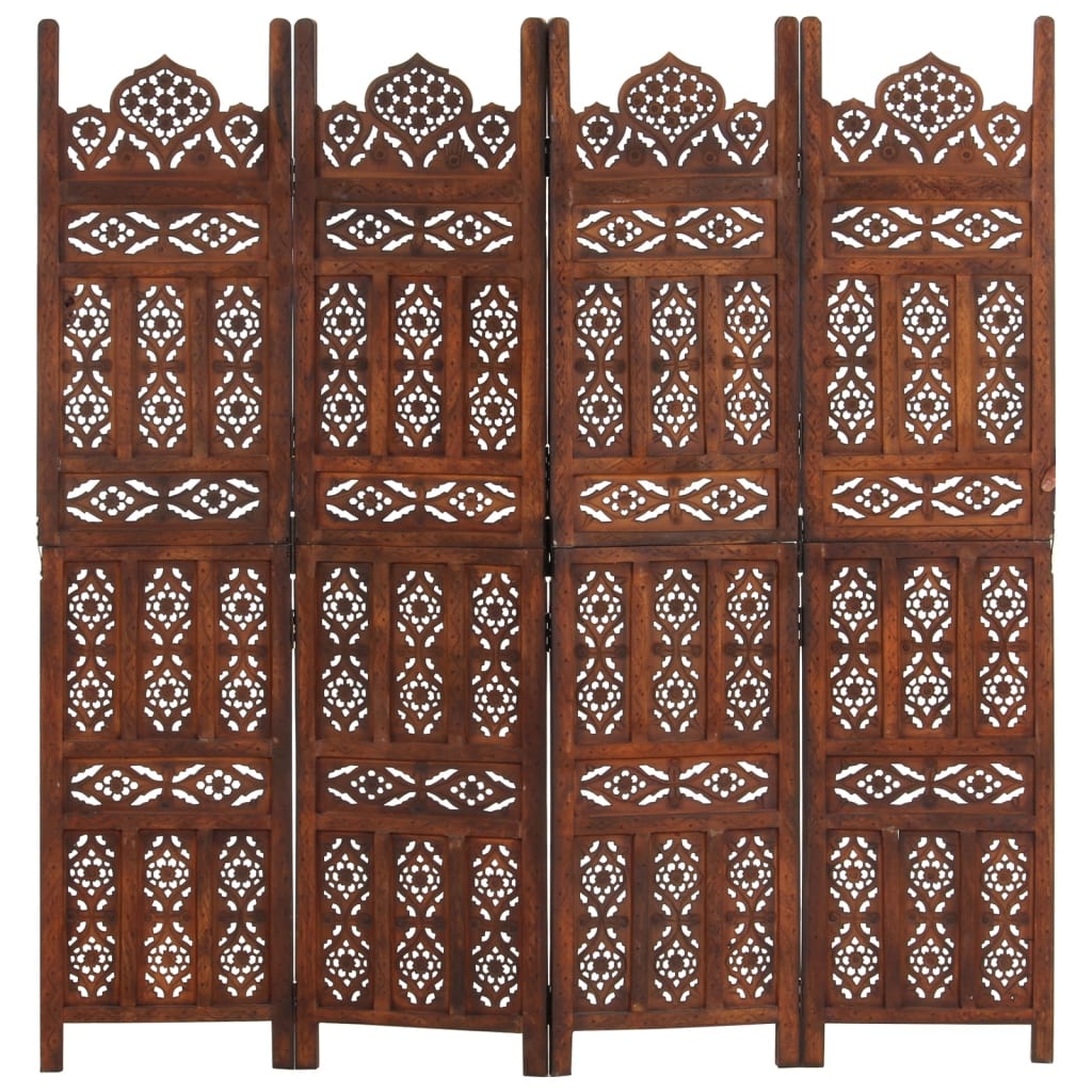 vidaXL Hand carved 4-Panel Room Divider Brown 160x165 cm Solid Mango Wood