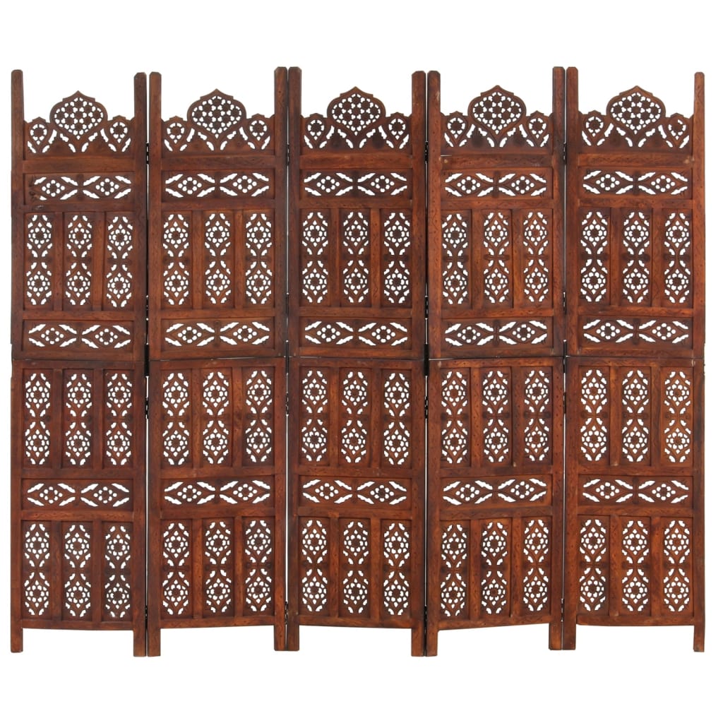 vidaXL Hand carved 4-Panel Room Divider Brown 160x165 cm Solid Mango Wood