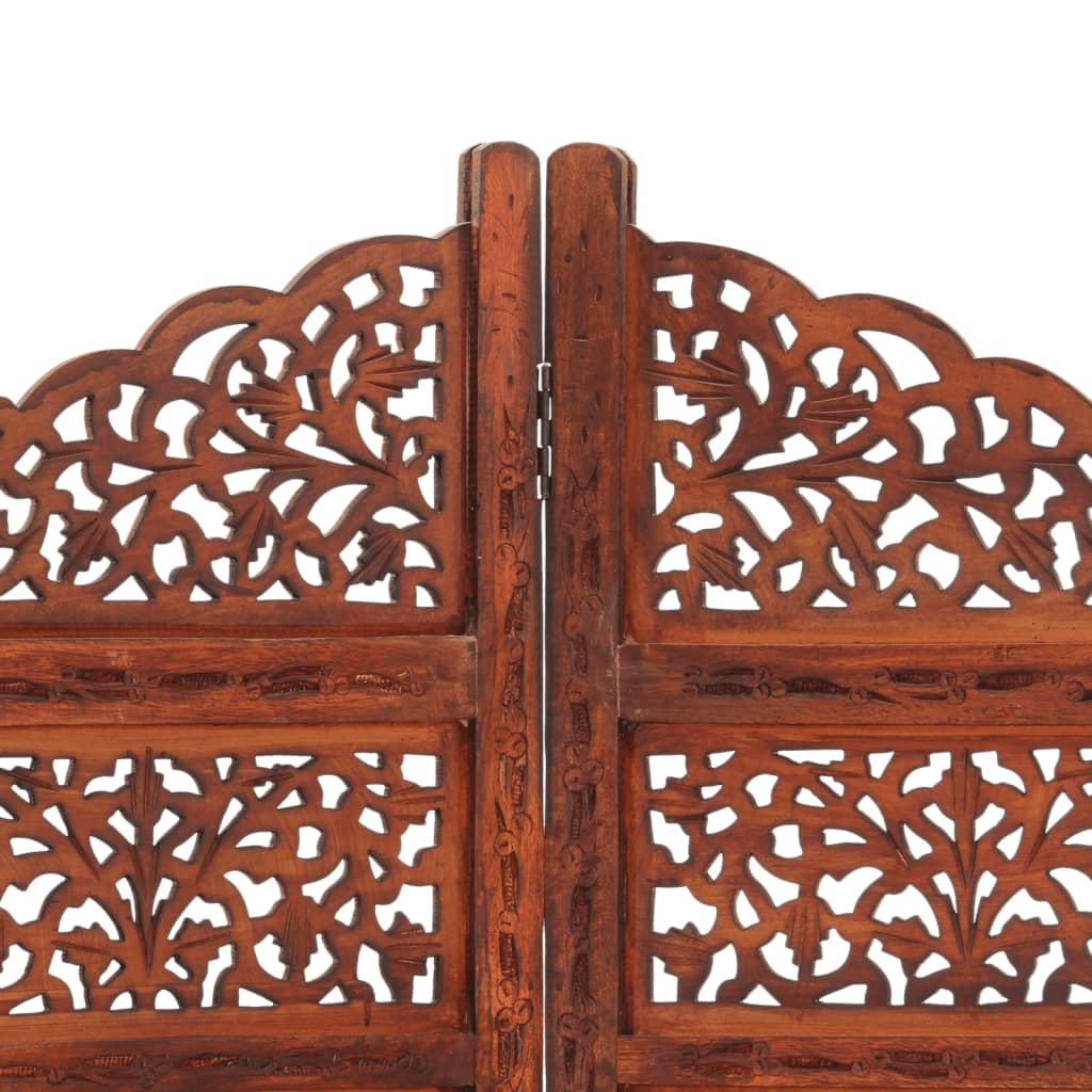 vidaXL Hand carved 4-Panel Room Divider Brown 160x165 cm Solid Mango Wood