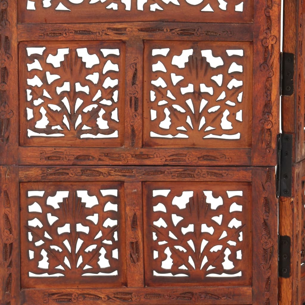 vidaXL Hand carved 4-Panel Room Divider Brown 160x165 cm Solid Mango Wood