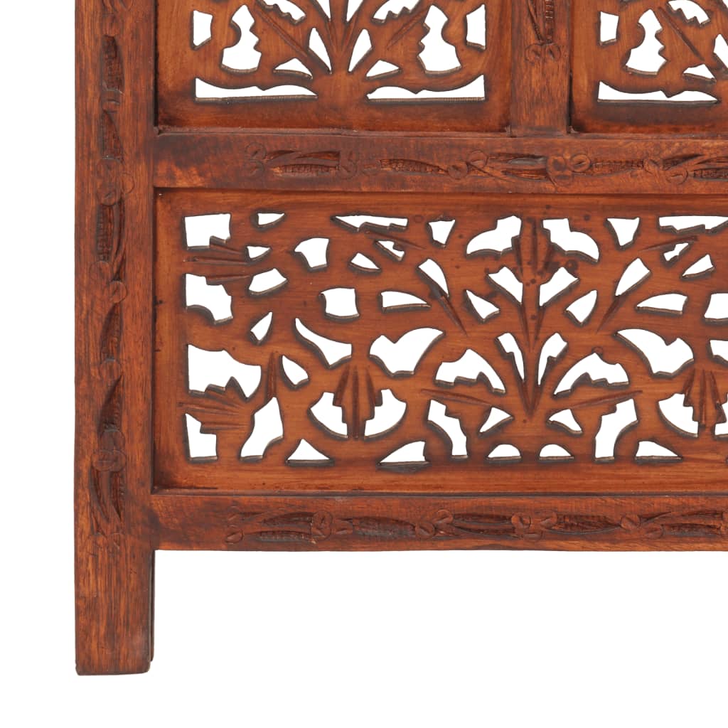 vidaXL Hand carved 4-Panel Room Divider Brown 160x165 cm Solid Mango Wood