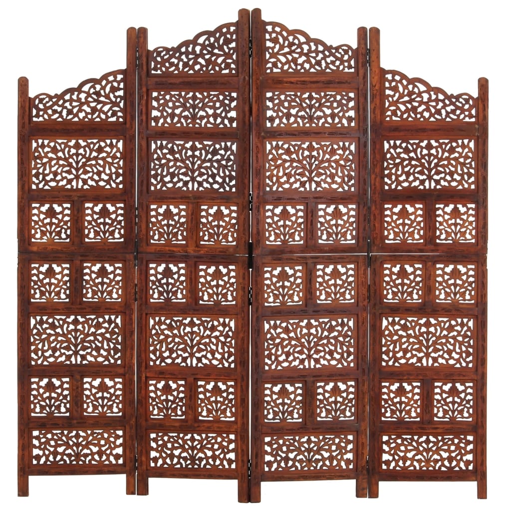 vidaXL Hand carved 4-Panel Room Divider Brown 160x165 cm Solid Mango Wood