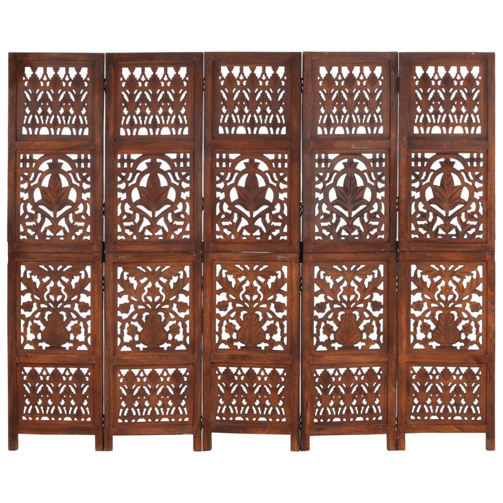 vidaXL Hand Carved 3-Panel Room Divider Brown 120x165 cm Solid Mango Wood