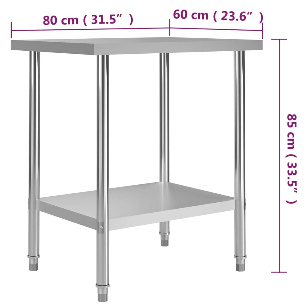 vidaXL Kitchen Work Table 80x60x85 cm Stainless Steel