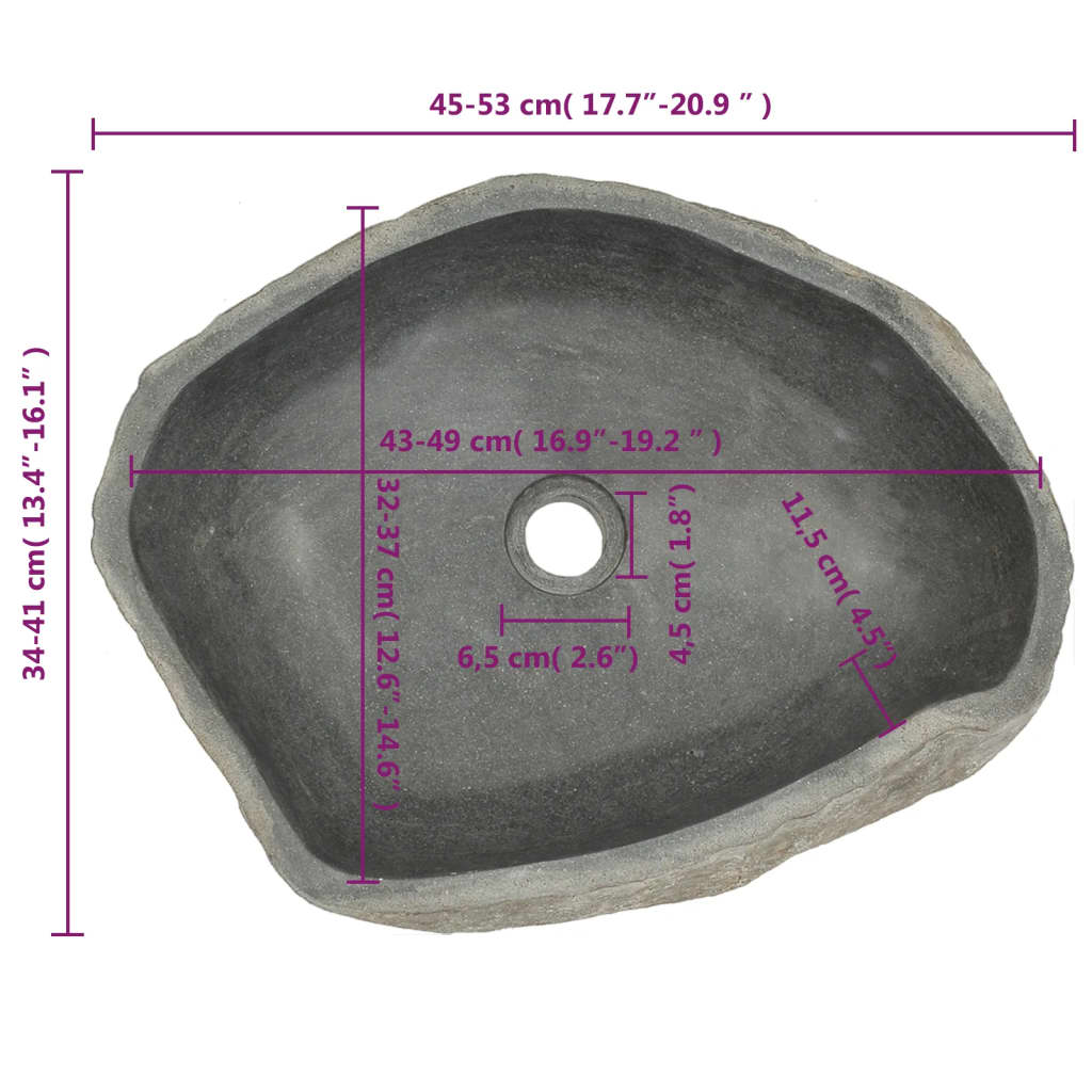 vidaXL Basin River Stone Oval (29-38)x(24-31) cm