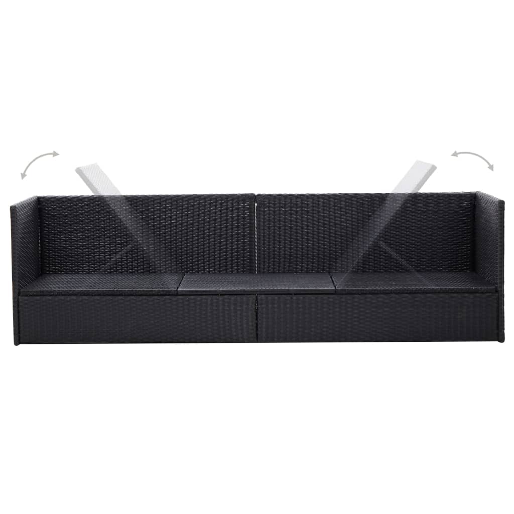vidaXL Garden Bed with Cushion and Pillow Poly Rattan Black