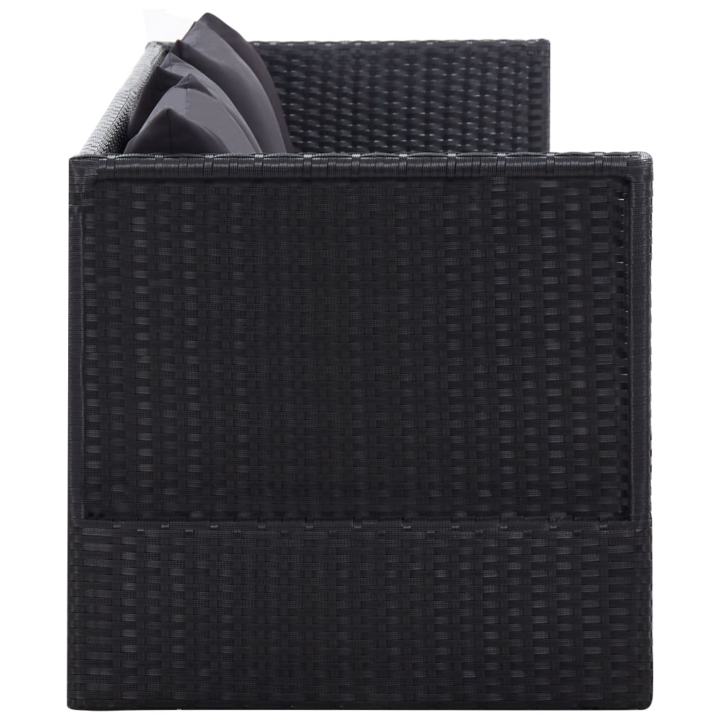 vidaXL Garden Bed with Cushion and Pillow Poly Rattan Black