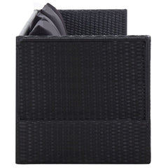 vidaXL Garden Bed with Cushion and Pillow Poly Rattan Black