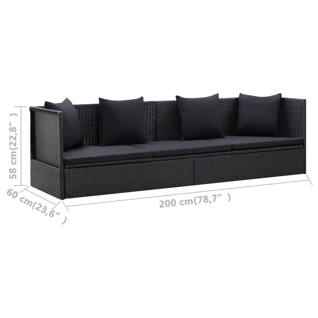 vidaXL Garden Bed with Cushion and Pillow Poly Rattan Black