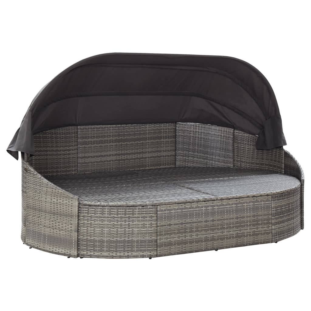 vidaXL Outdoor Lounge Bed with Canopy Poly Rattan Grey