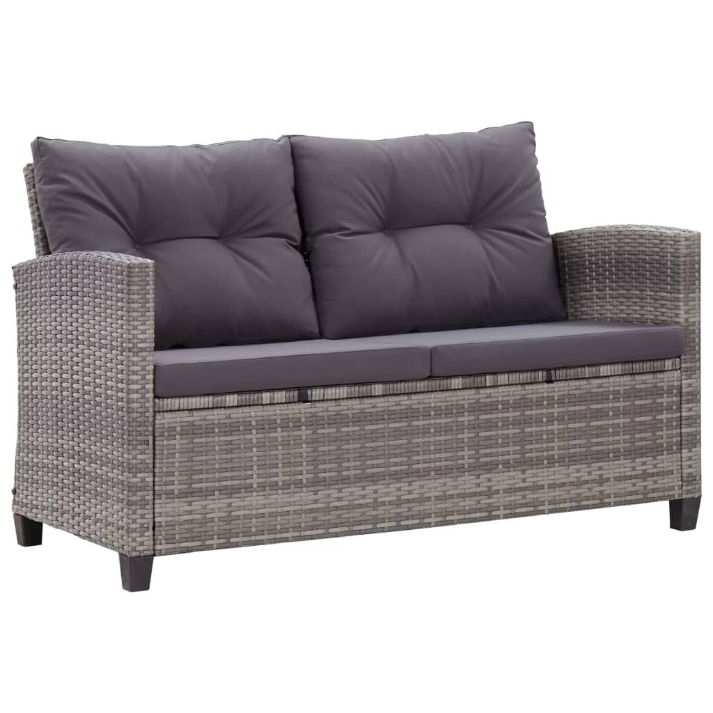 vidaXL 2-Seater Garden Sofa with Cushions Black 124 cm Poly Rattan