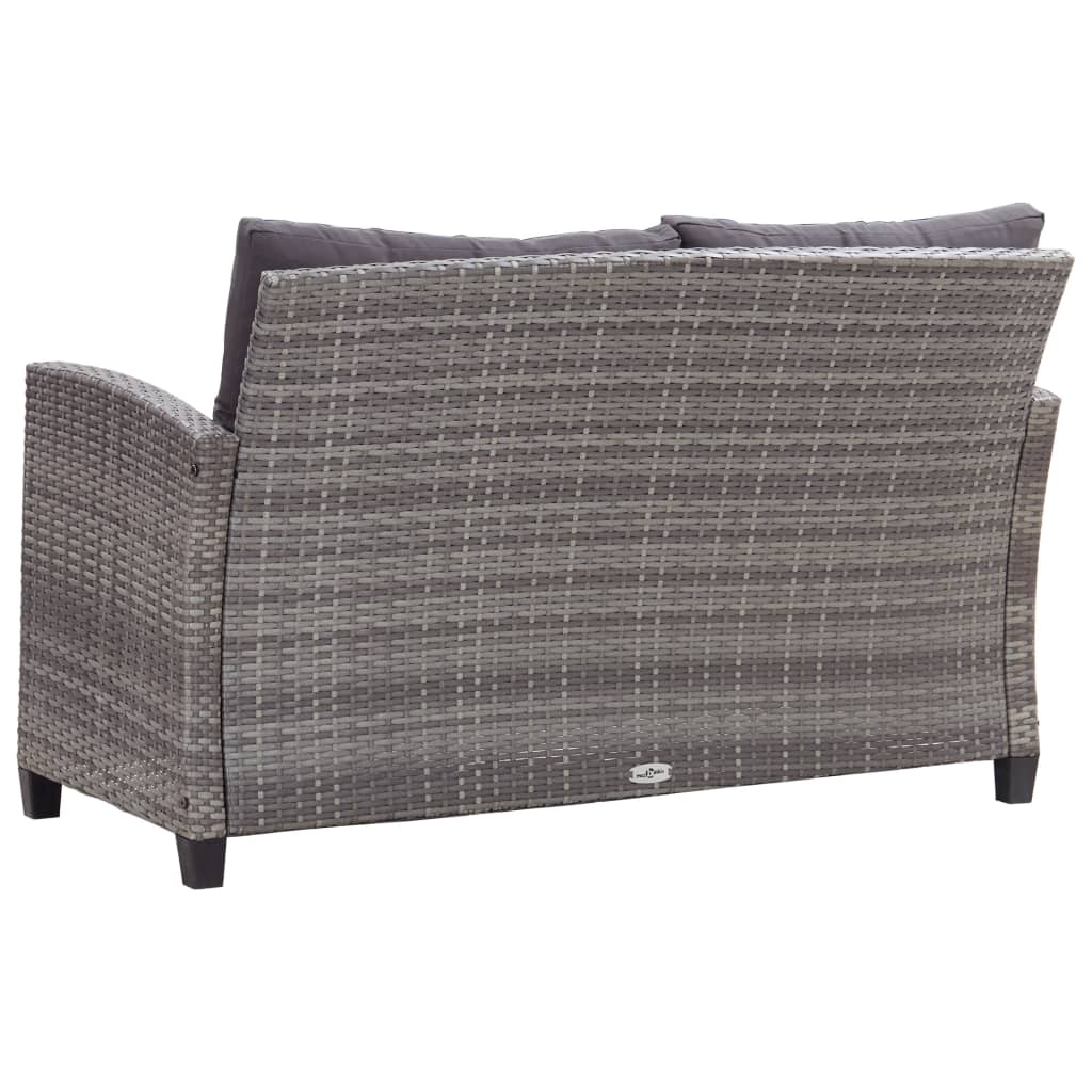 vidaXL 2-Seater Garden Sofa with Cushions Black 124 cm Poly Rattan