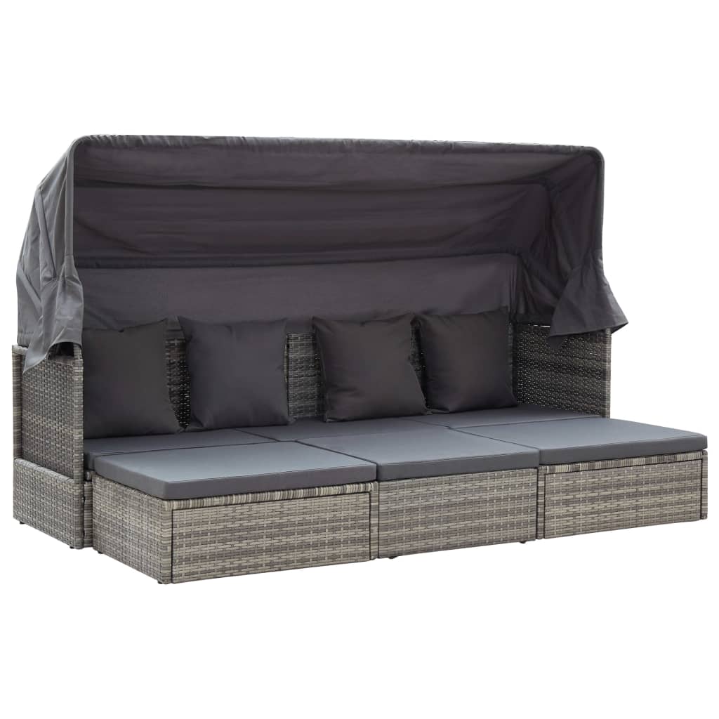 vidaXL Garden Lounge Bed with Roof Black Poly Rattan