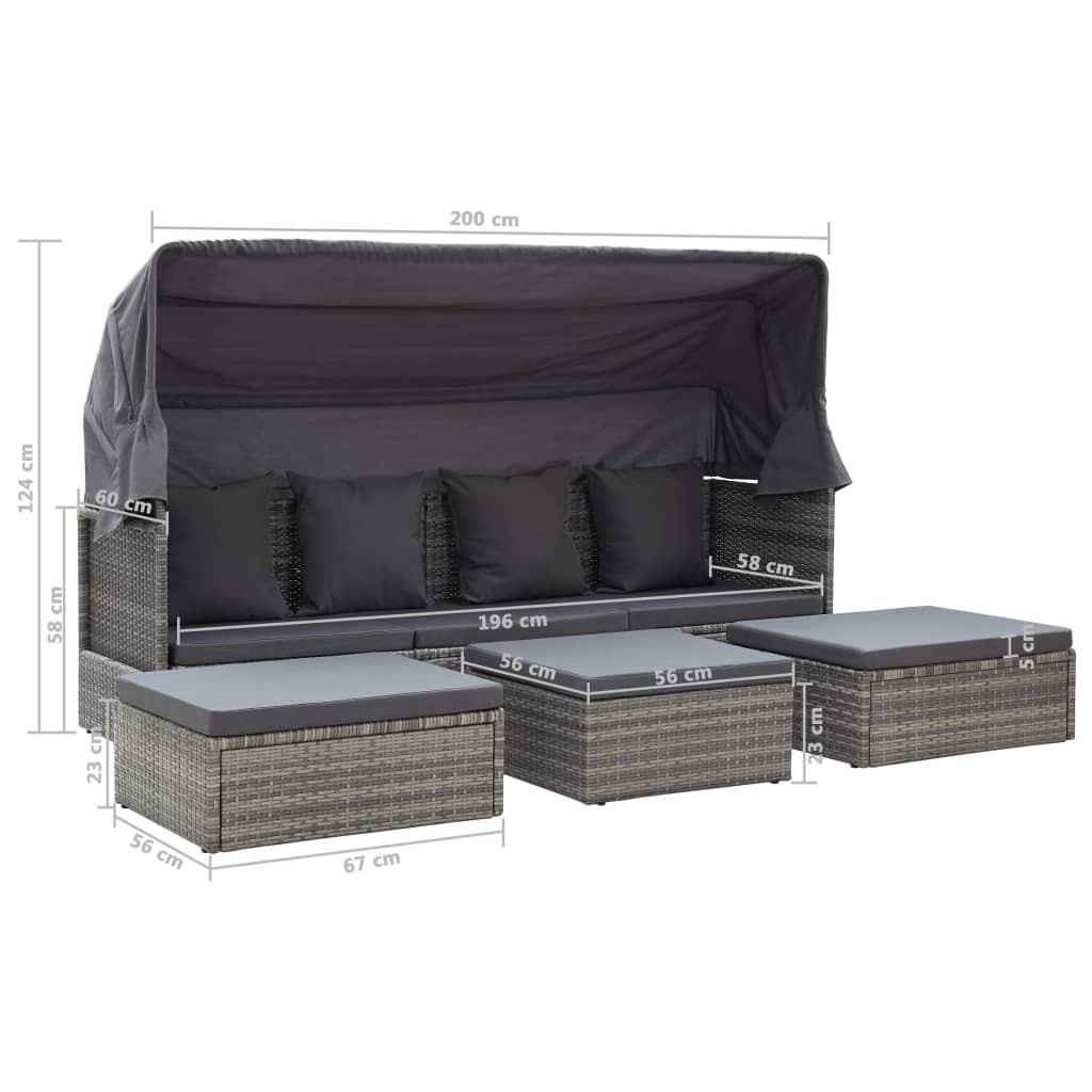 vidaXL Garden Lounge Bed with Roof Black Poly Rattan