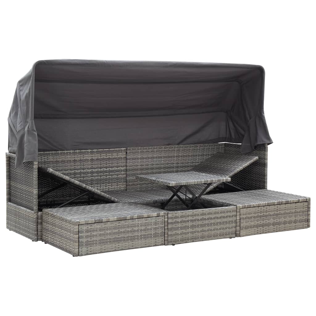 vidaXL Garden Lounge Bed with Roof Black Poly Rattan