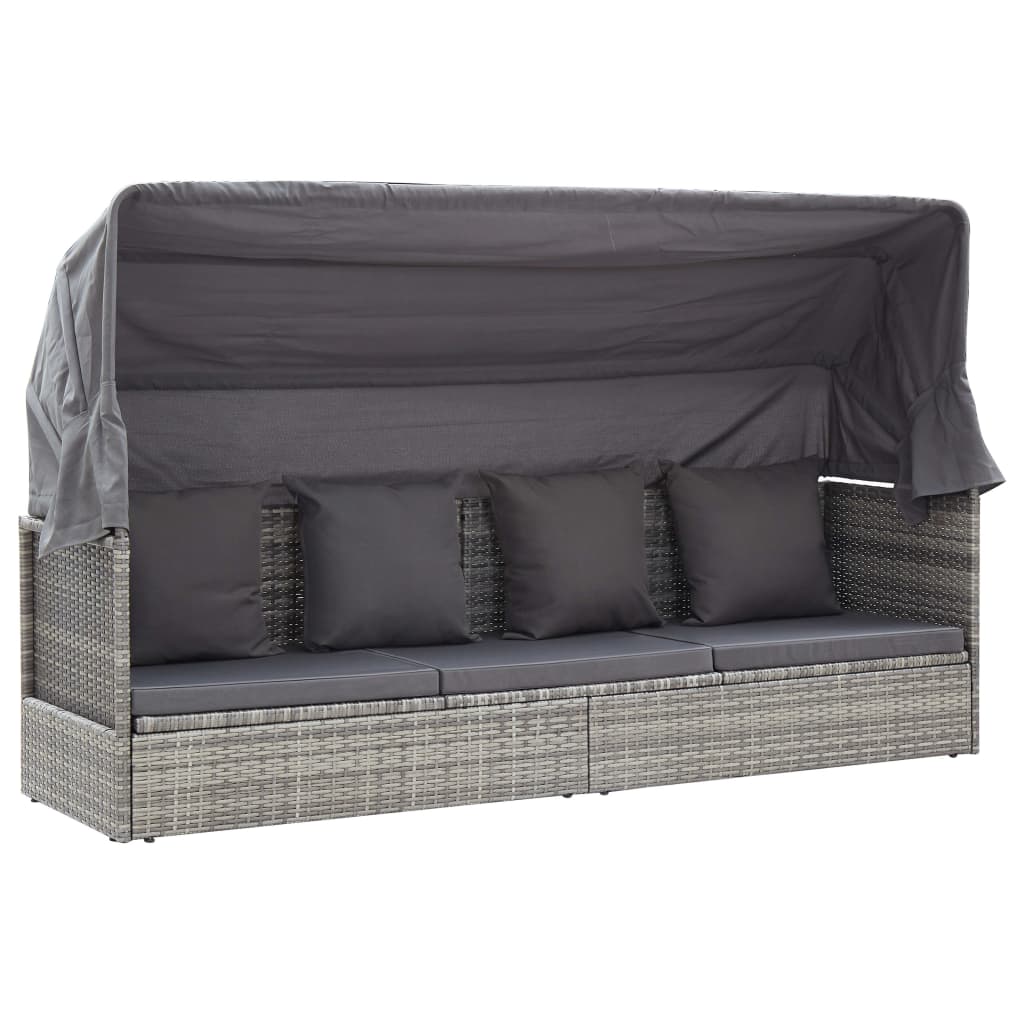 vidaXL Garden Lounge Bed with Roof Black Poly Rattan