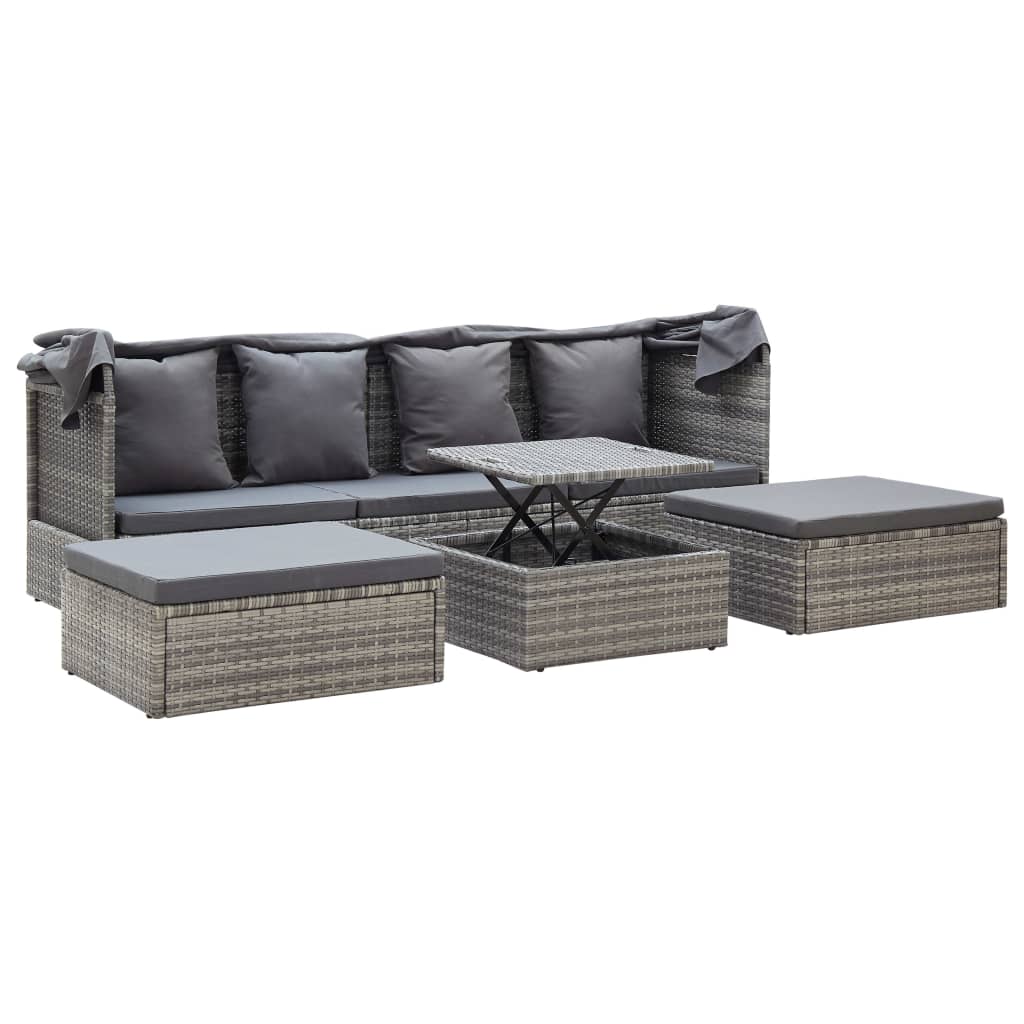 vidaXL Garden Lounge Bed with Roof Black Poly Rattan