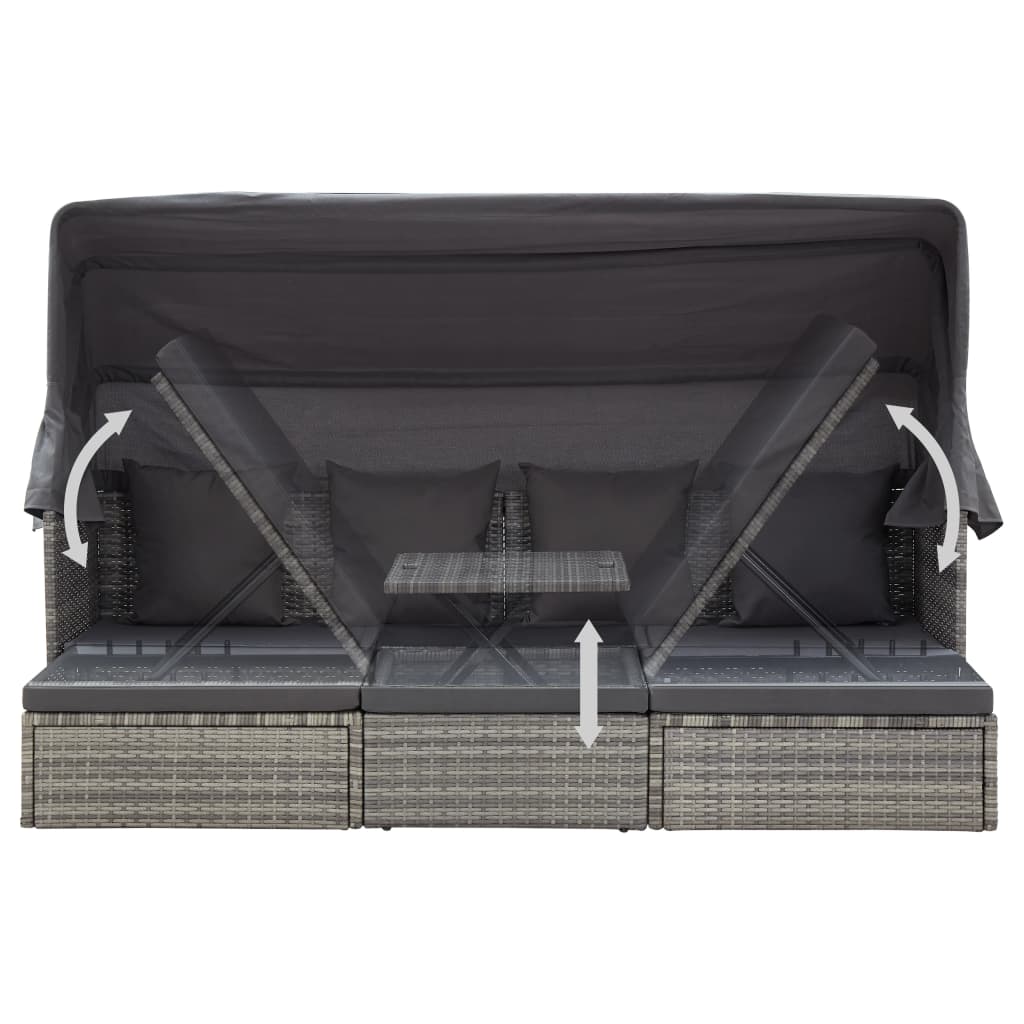 vidaXL Garden Lounge Bed with Roof Black Poly Rattan