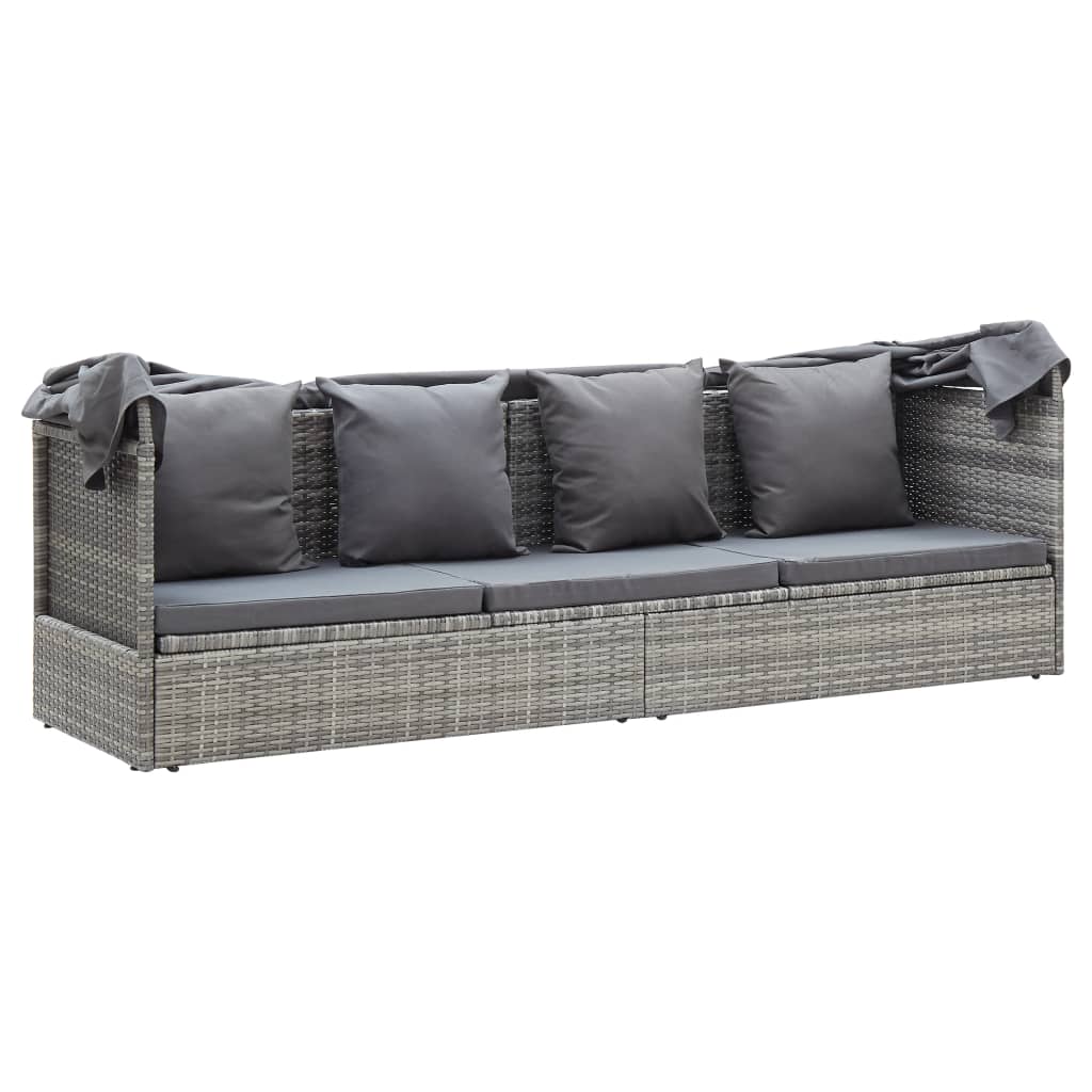 vidaXL Garden Lounge Bed with Roof Black Poly Rattan