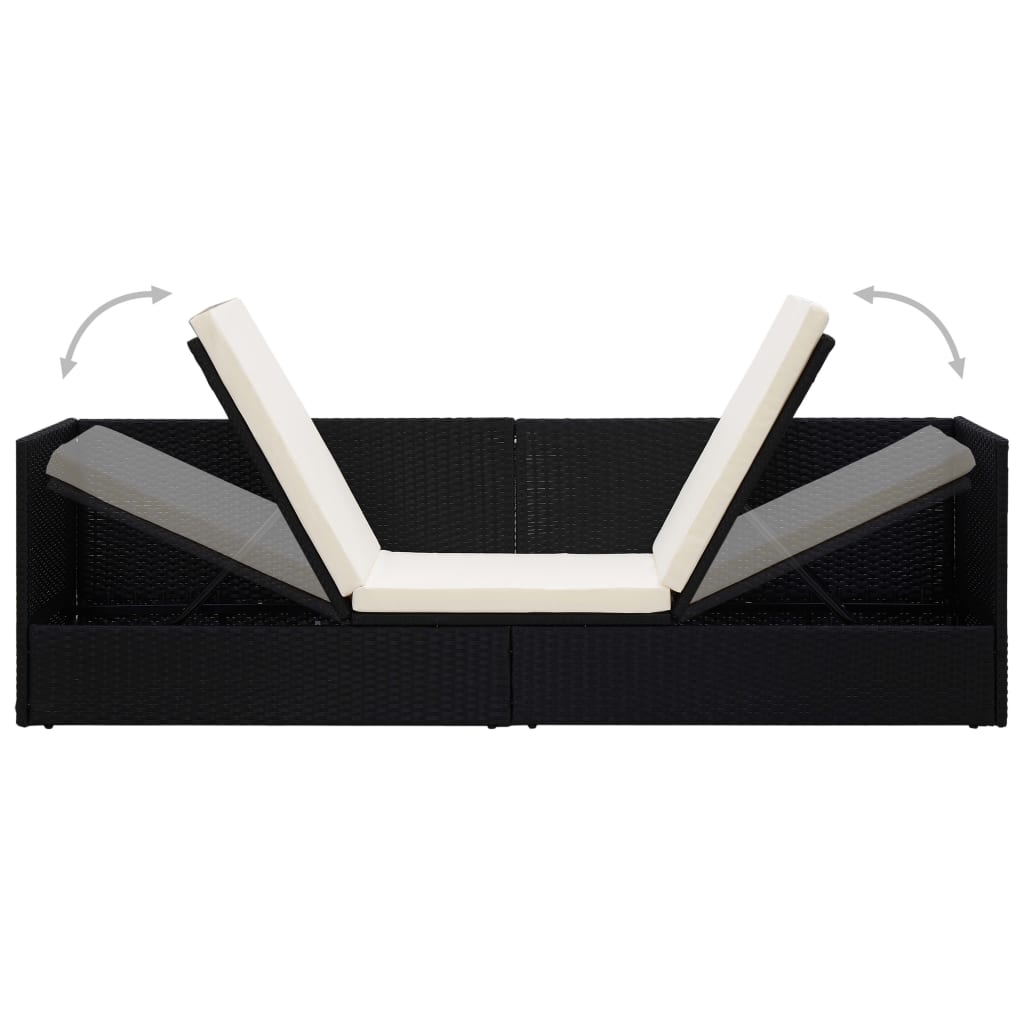vidaXL Garden Bed with Cushion & Pillows Poly Rattan Black