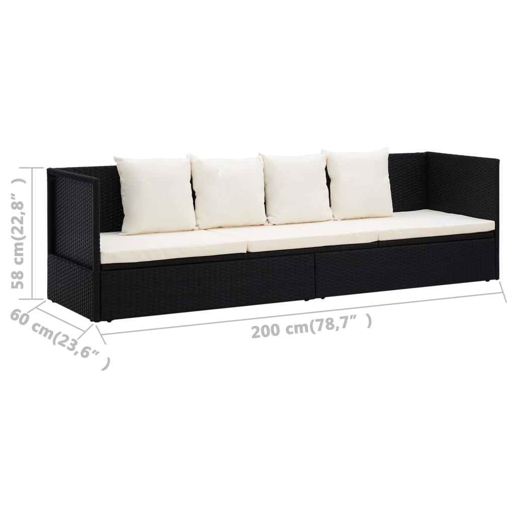 vidaXL Garden Bed with Cushion & Pillows Poly Rattan Black