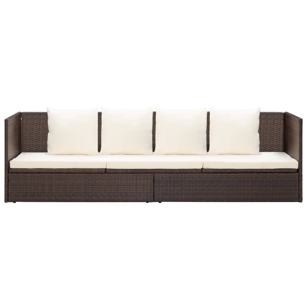 vidaXL Garden Bed with Cushion & Pillows Poly Rattan Black